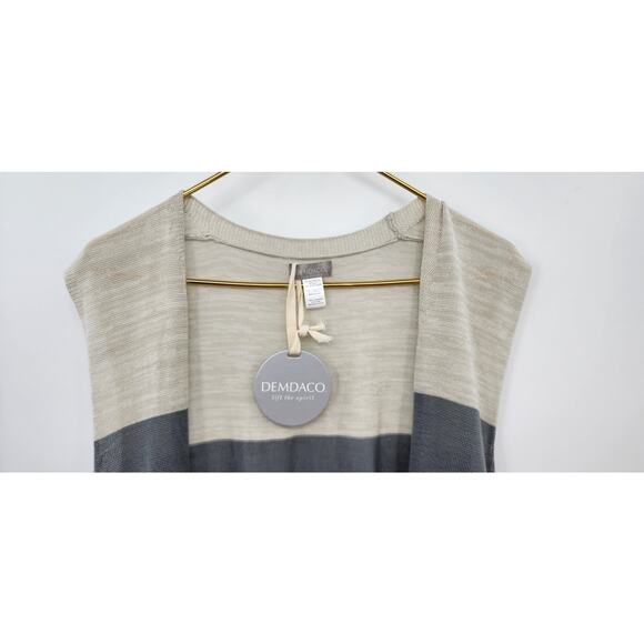 New NWT Demdaco Knit Vest Grey Taupe Stripe Sweater‎ Sleeveless Duster One Size - Picture 6 of 8